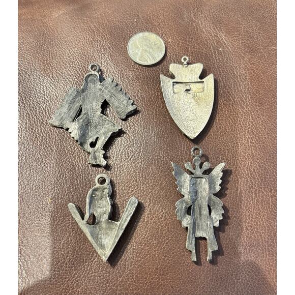 Vintage 70’s Silver Toned Kachina Thunderbird Tribal Pendant Lot Of 4 - No Chain - Picture 6 of 10